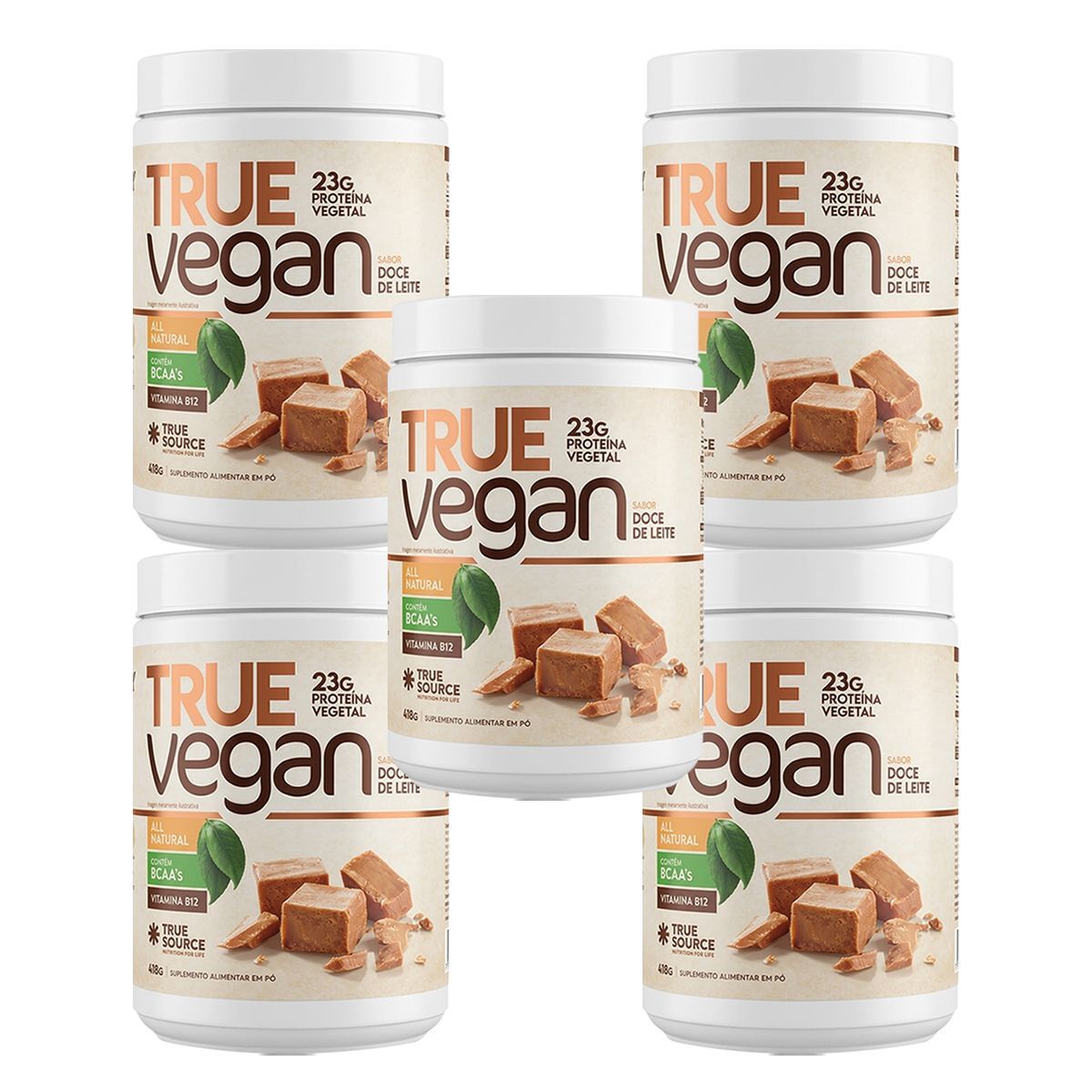 Kit 5X True Vegan Prote�na Vegetal - 418g Doce de Leite - True Source