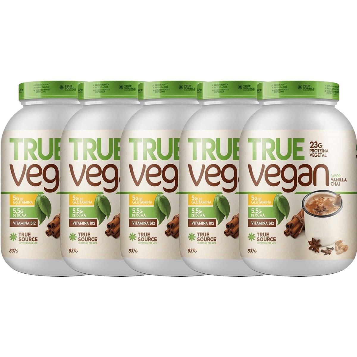 Kit 5X True Vegan Prote�na Vegetal - 837g Vanilla Chai - True Source