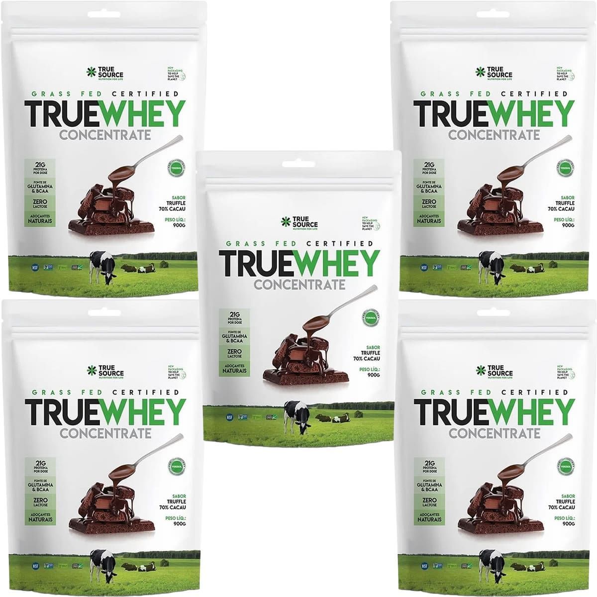Kit 5X True Whey Concentrate - 900g Refil Chocolate 70% Cacau - True Source