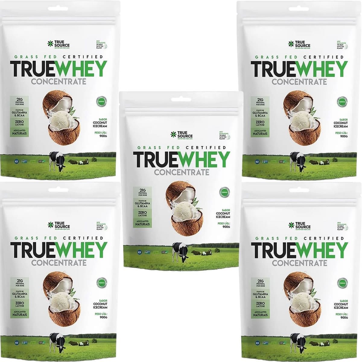 Kit 5X True Whey Concentrate - 900g Refil Coconut Ice Cream - True Source