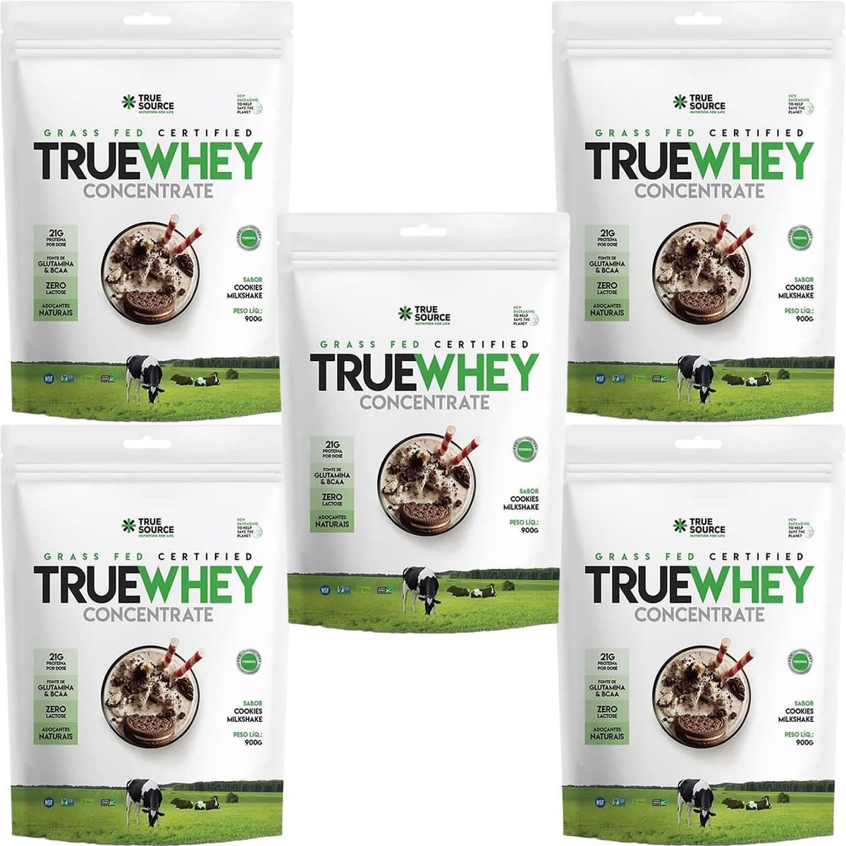 Kit 5X True Whey Concentrate - 900g  Refil Cookies Milkshake - True Source