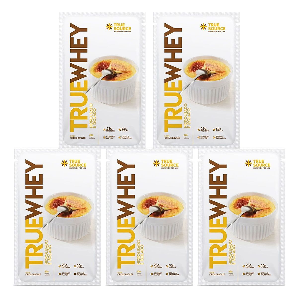 Kit 5X True Whey Hidrolisado e Isolado - 1 Sach� 32g Vanilla Cr�me Br�ll� - True Source