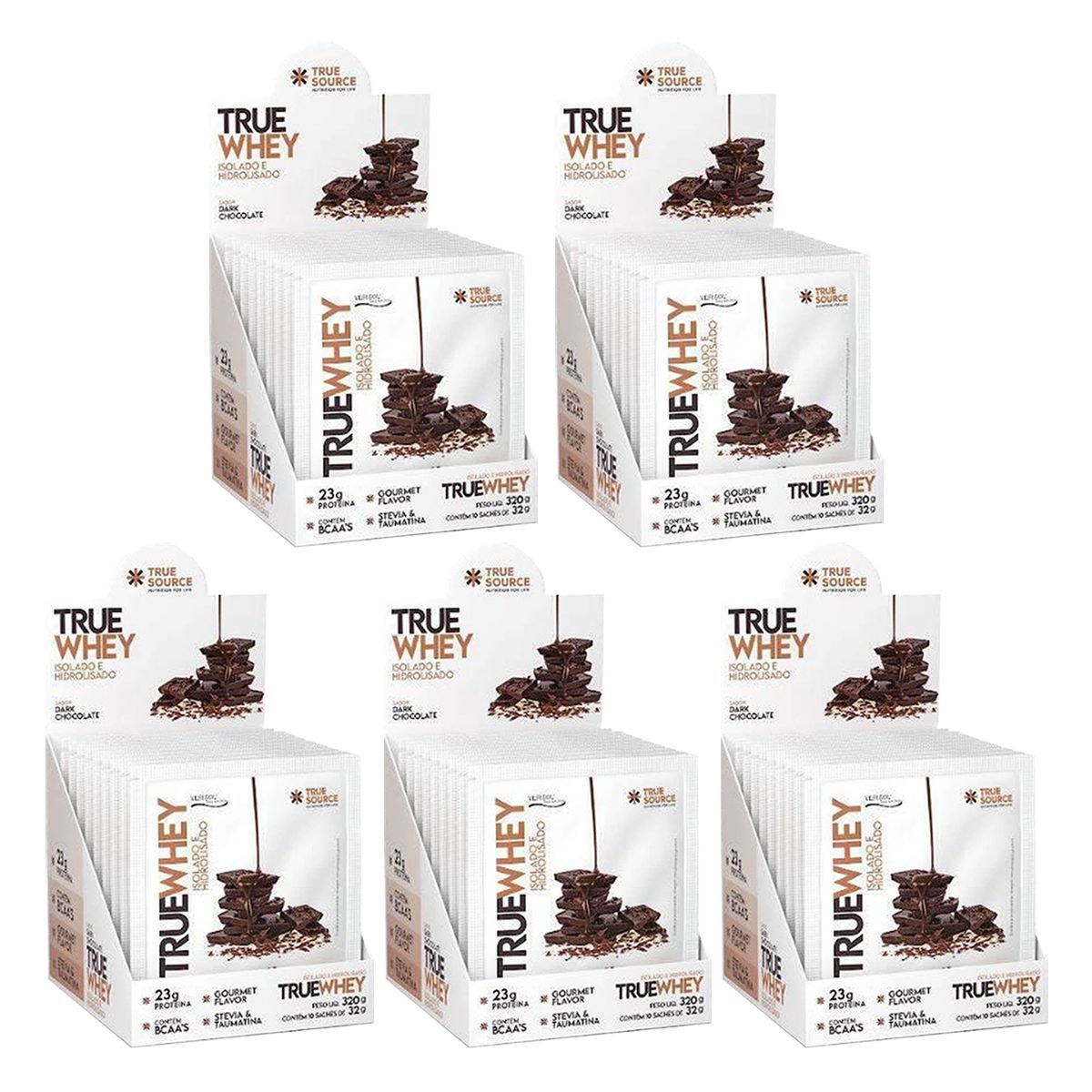 Kit 5X True Whey Hidrolisado e Isolado - 10 Sach�s 32g Dark Chocolate - True Source