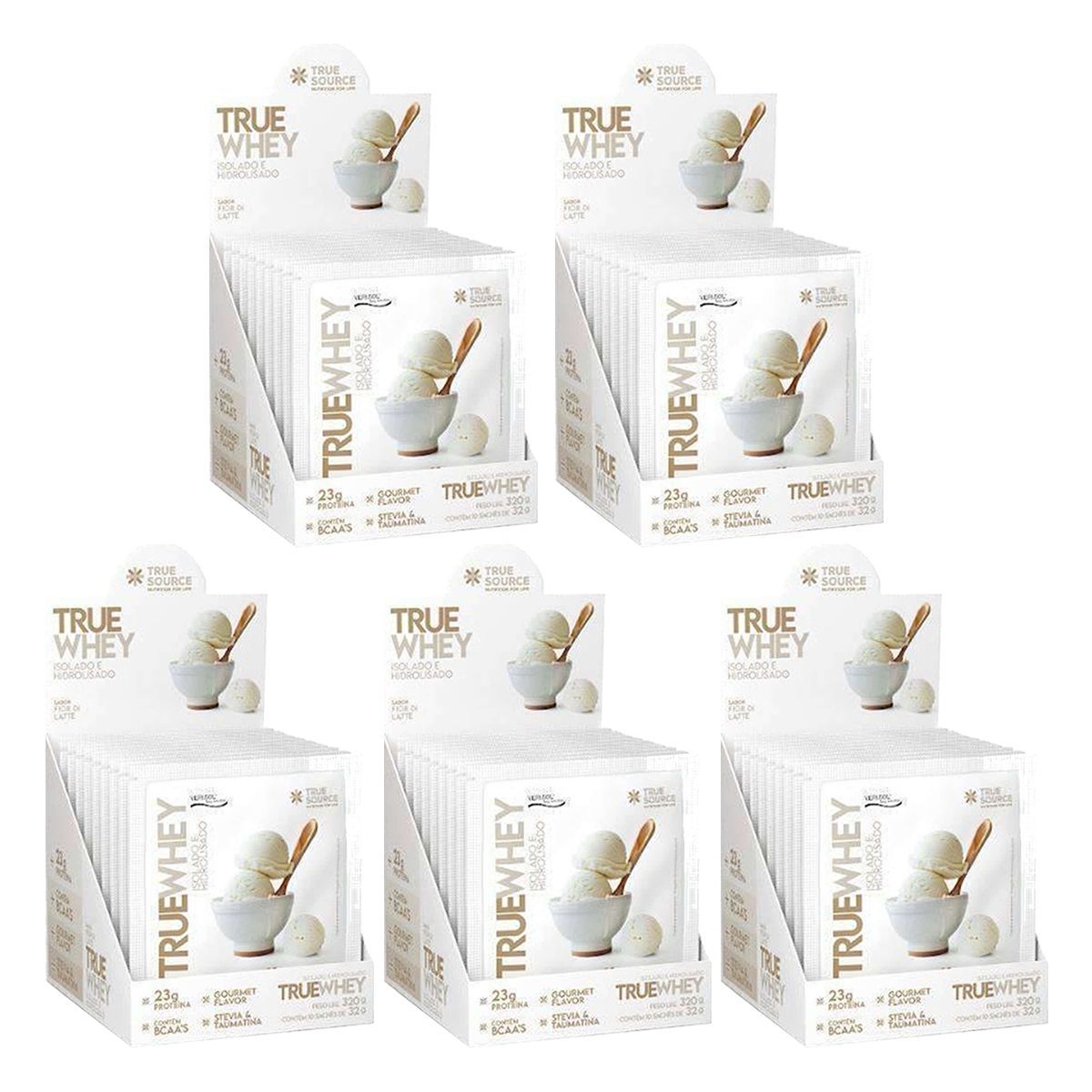 Kit 5X True Whey Hidrolisado e Isolado - 10 Sach�s 32g Fior di Latte - True Source