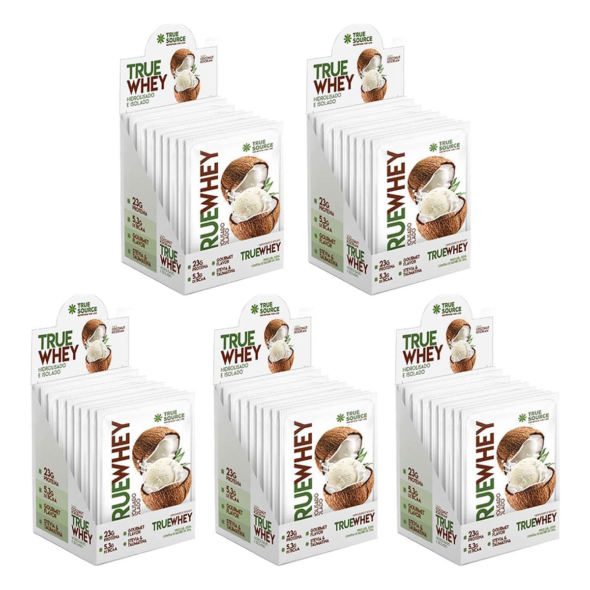 Kit 5X True Whey Hidrolisado e Isolado - 10 sach�s de 32g Coconut Ice Cream - True Source