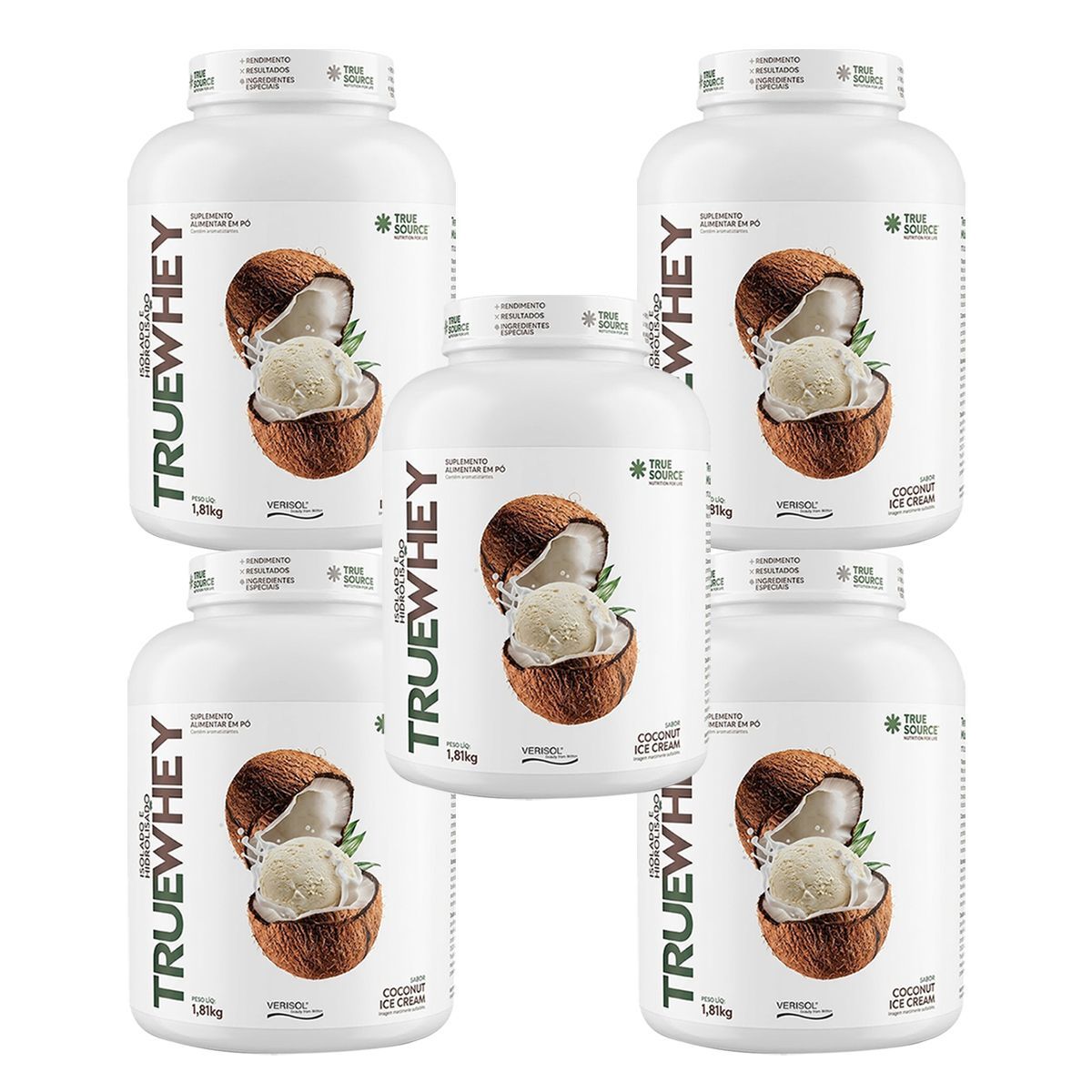 Kit 5X True Whey Protein Hidrolisado e Isolado - 1810g Coconut Ice Cream - True Source