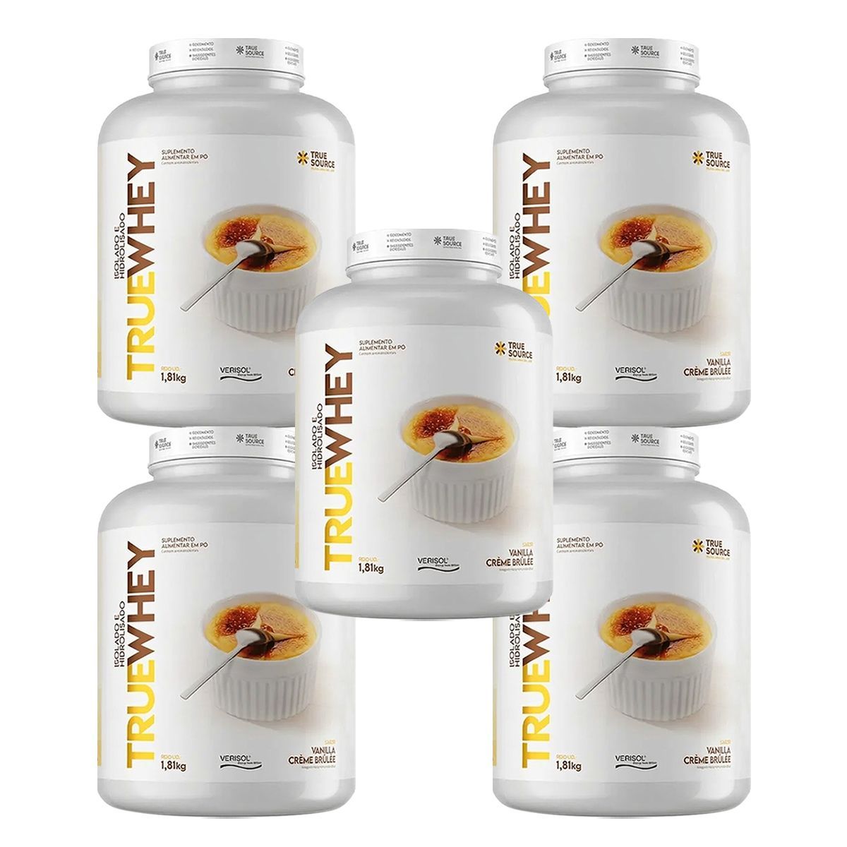 Kit 5X True Whey Protein Hidrolisado e Isolado - 1810g Vanilla Cr�me Br�ll� - True Source