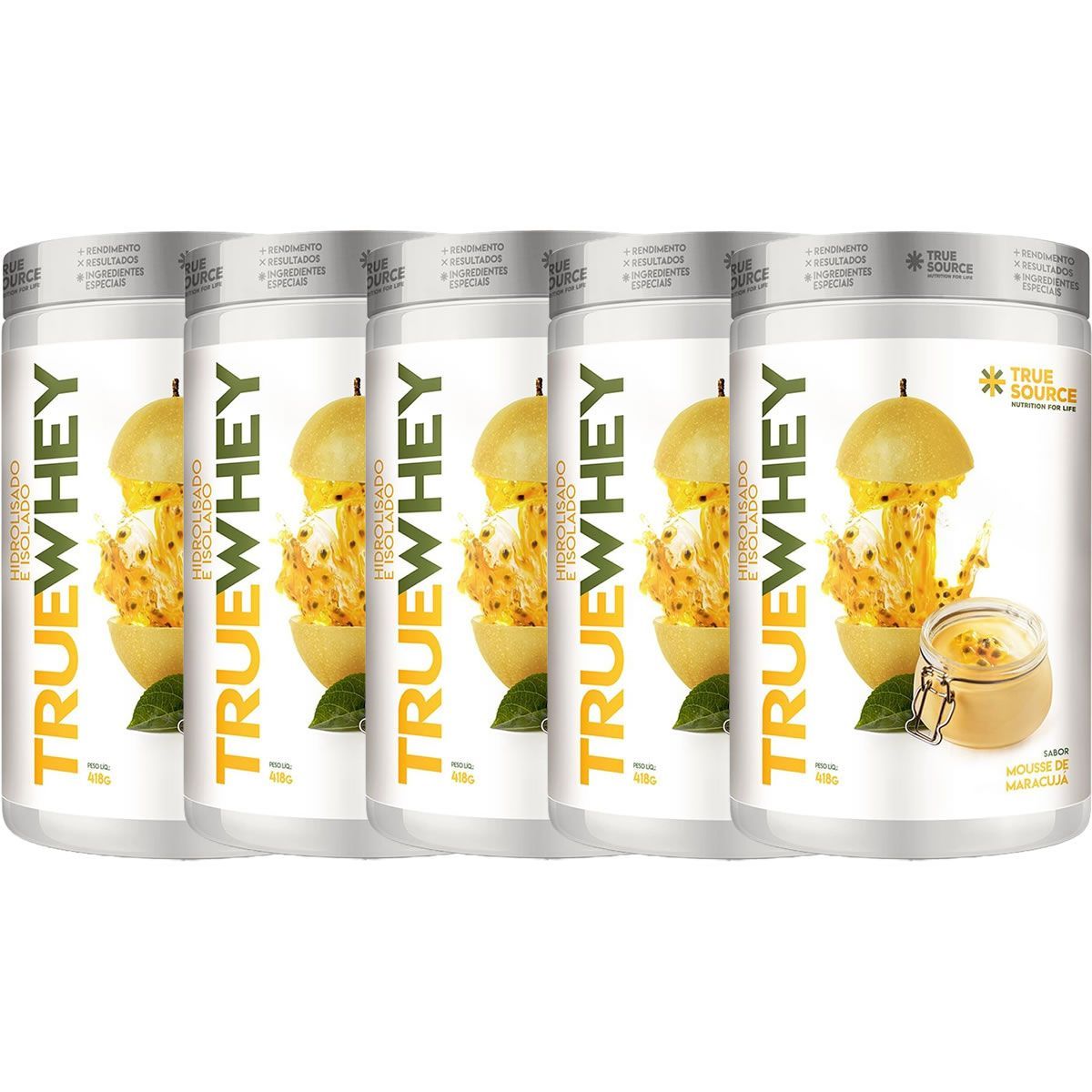 Kit 5X True Whey Protein Hidrolisado e Isolado - 418g Mousse de Maracuj� - True Source