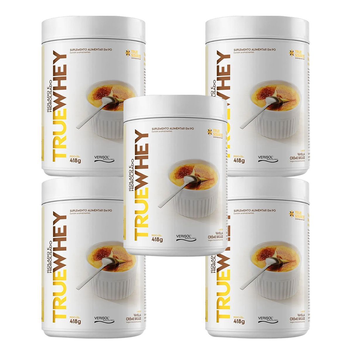 Kit 5X True Whey Protein Hidrolisado e Isolado - 418g Vanilla Cr�me Br�ll� - True Source