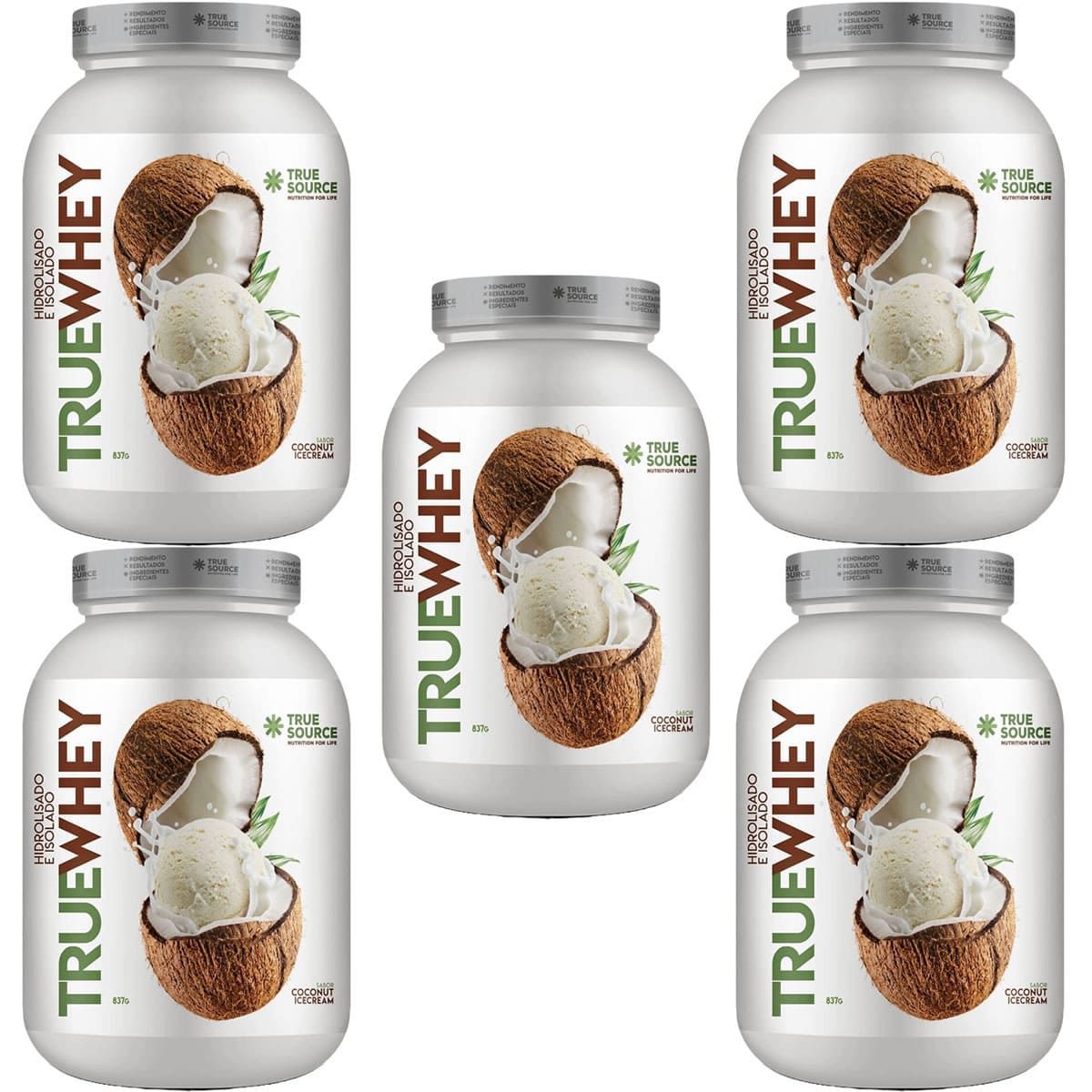 Kit 5X True Whey Protein Hidrolisado e Isolado - 837g Coconut Ice Cream - True Source