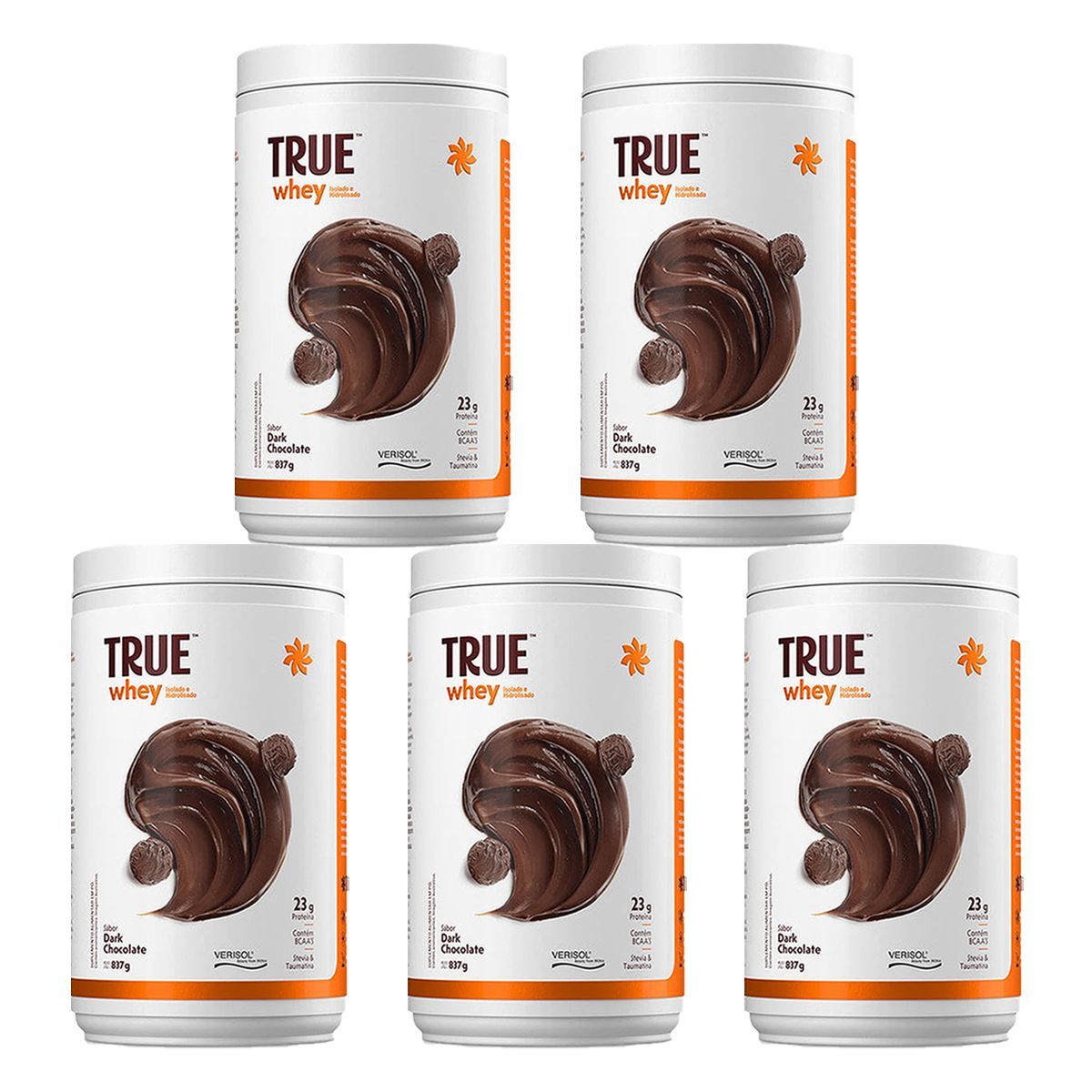 Kit 5X True Whey Protein Hidrolisado e Isolado - 837g Dark Chocolate - True Source