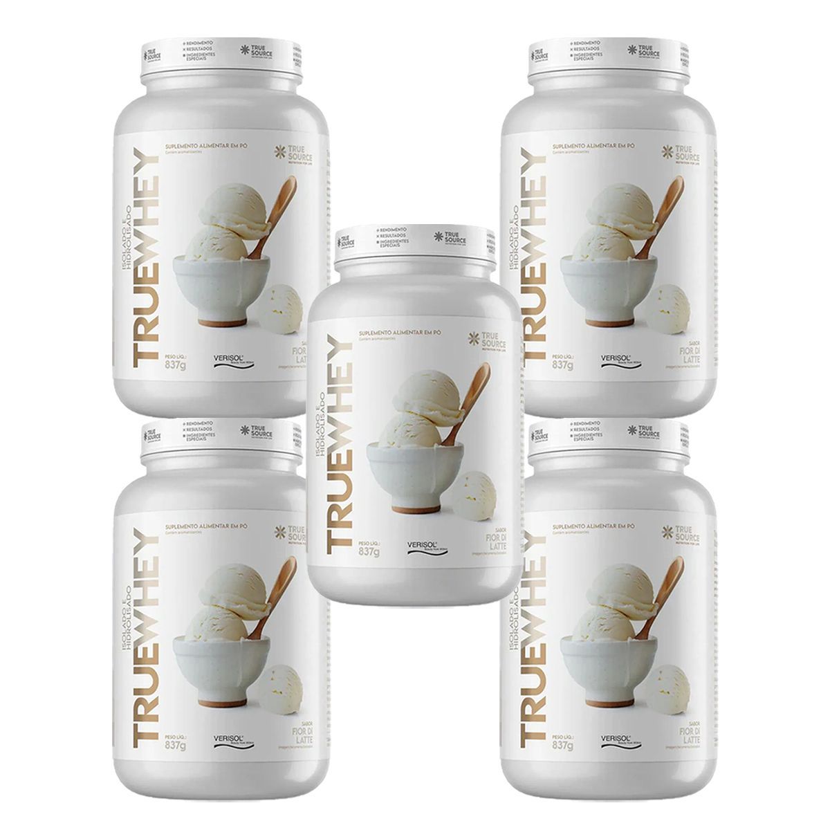 Kit 5X True Whey Protein Hidrolisado e Isolado - 837g Fior di Latte - True Source