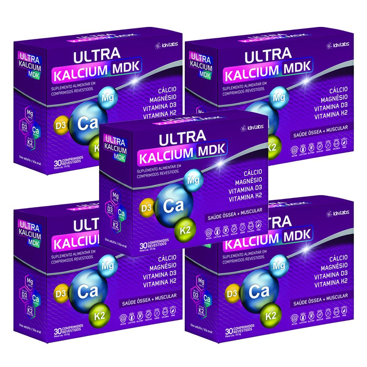Kit 5X Ultra Kalcium Mdk Ultra Concentrado - 30 Comprimidos - IDN Labs