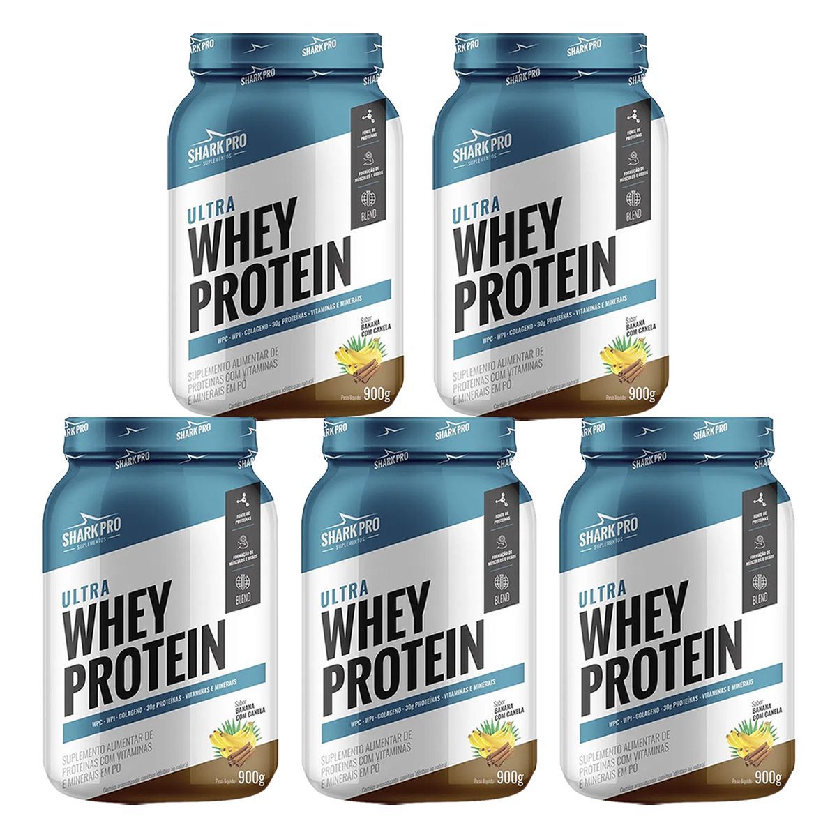 Kit 5X Ultra Whey Protein - 907g Banana com Canela - Shark Pro