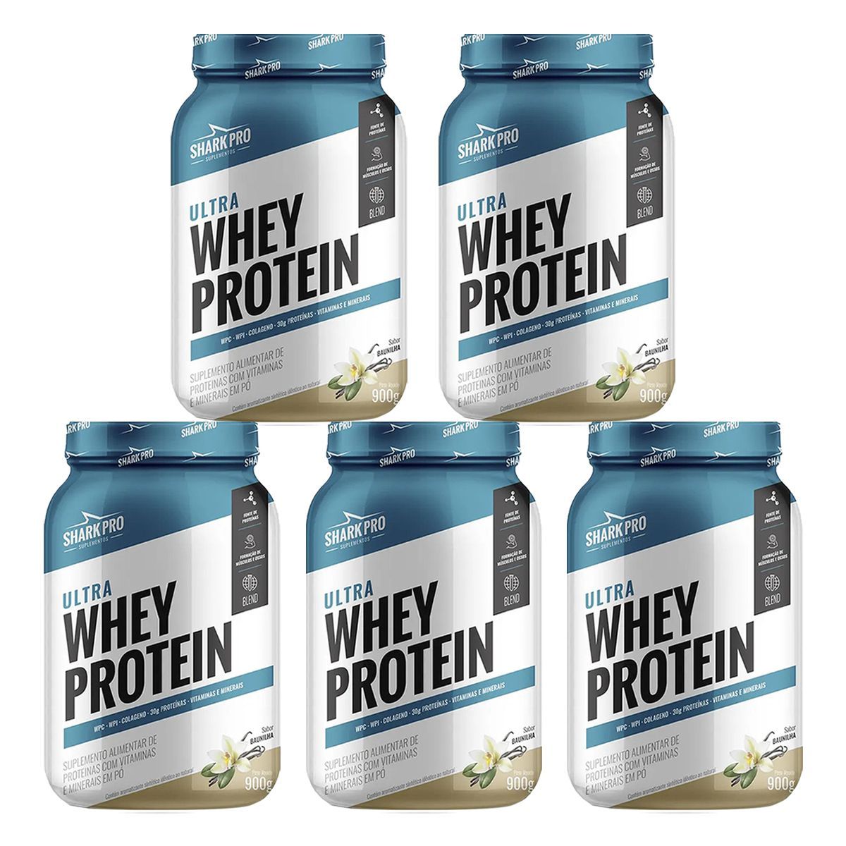 Kit 5X Ultra Whey Protein - 907g Baunilha - Shark Pro