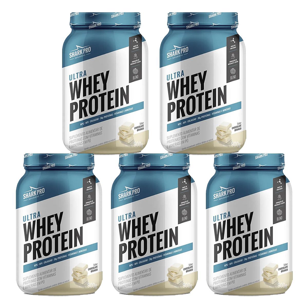 Kit 5X Ultra Whey Protein - 907g Chocolate Branco - Shark Pro