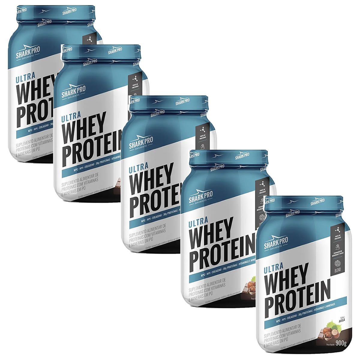 Kit 5X Ultra Whey Protein - 907g Chocolate com Avel� - Shark Pro