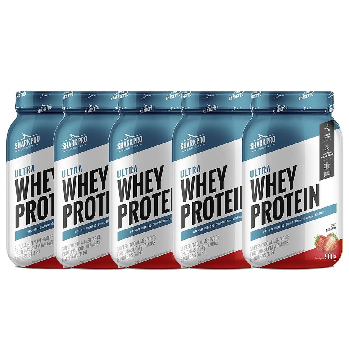 Kit 5X Ultra Whey Protein - 907g Morango - Shark Pro