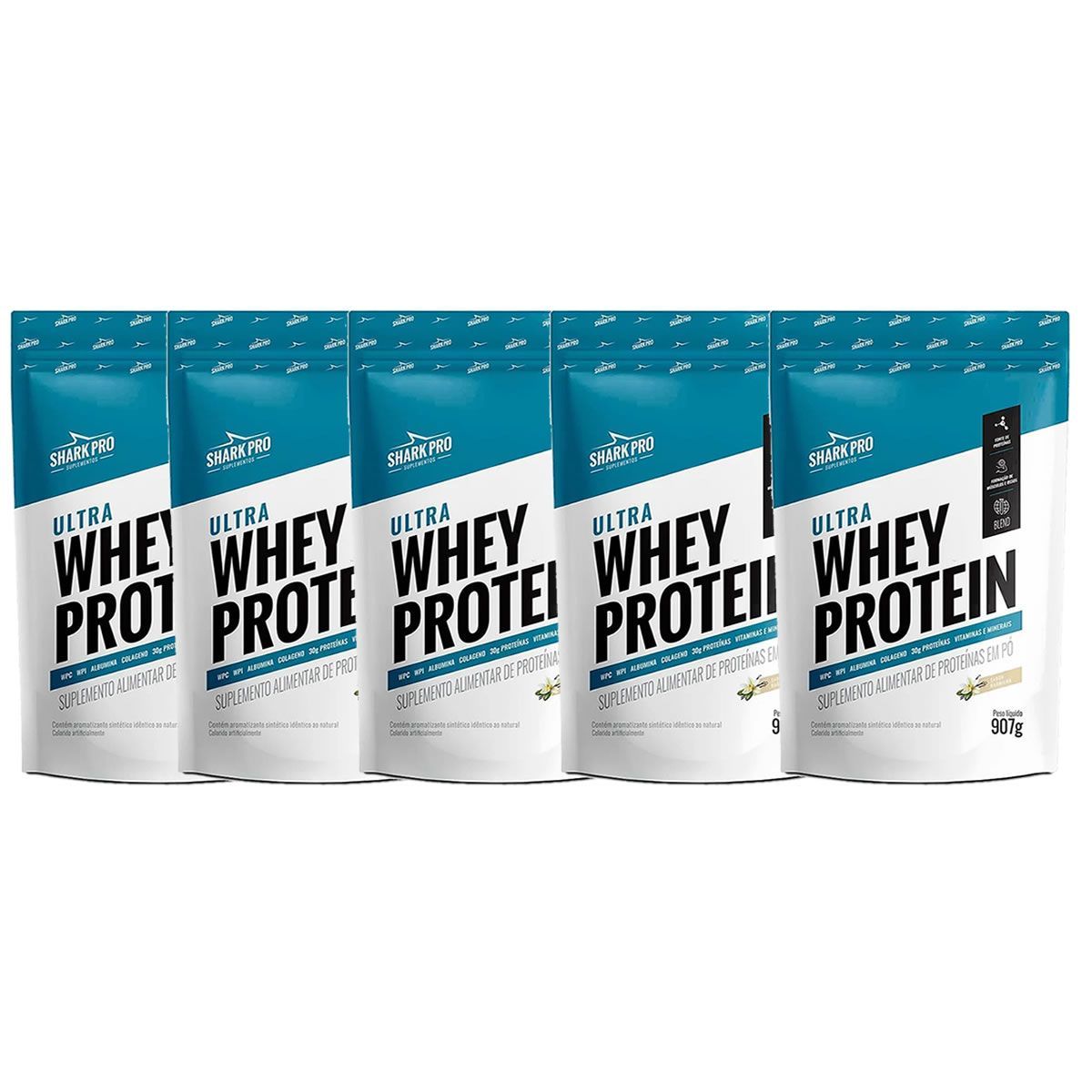 Kit 5X Ultra Whey Protein - 907g Refil Baunilha - Shark Pro