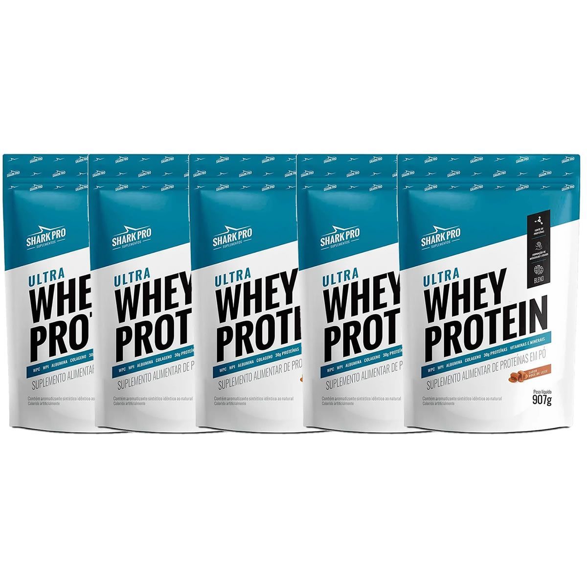 Kit 5X Ultra Whey Protein - 907g Refil Doce de Leite - Shark Pro