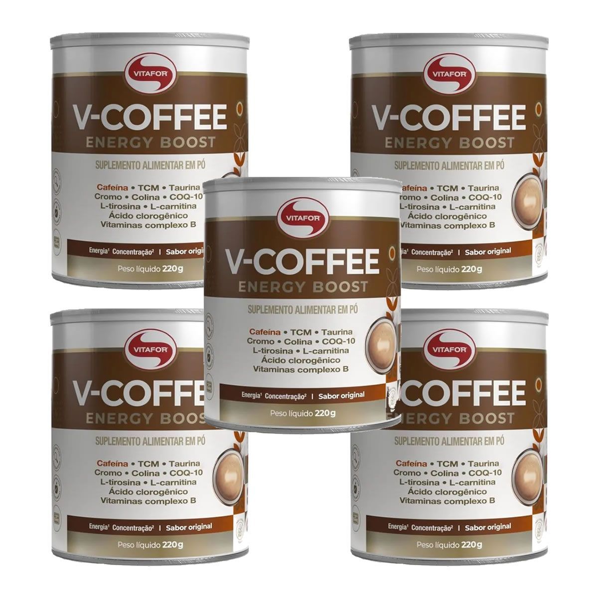 Kit 5X V-Coffee Energy Boost - 220g Sabor Original - Vitafor