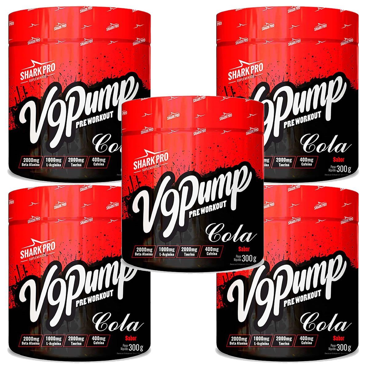 Kit 5X V9-Pump Pre Workout - 300g Cola - Shark Pro