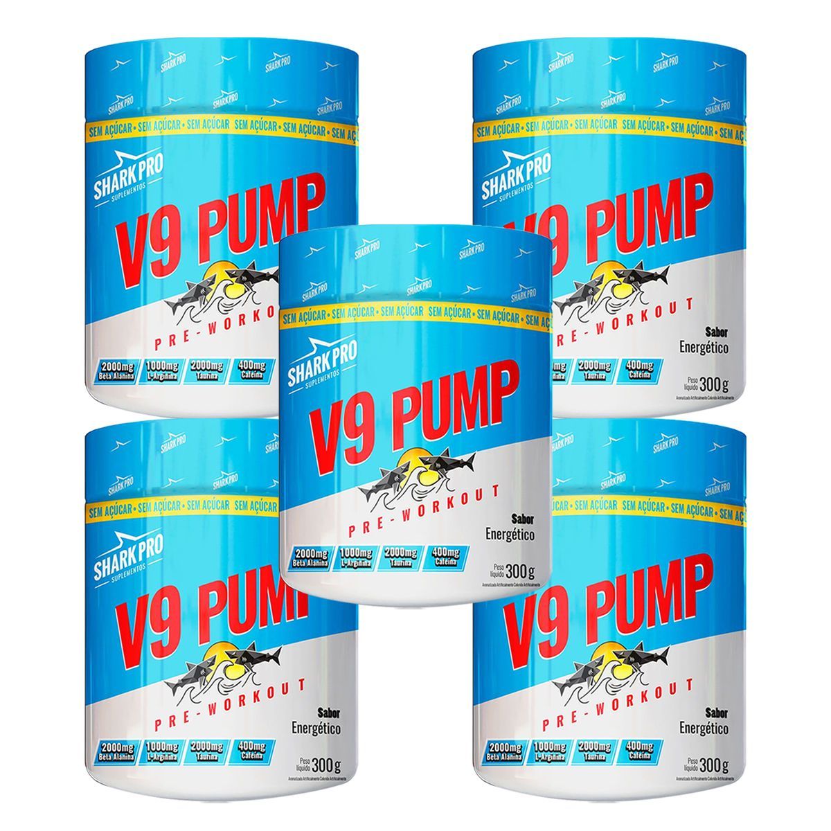 Kit 5X V9-Pump Pre Workout - 300g Energ�tico  - Shark Pro