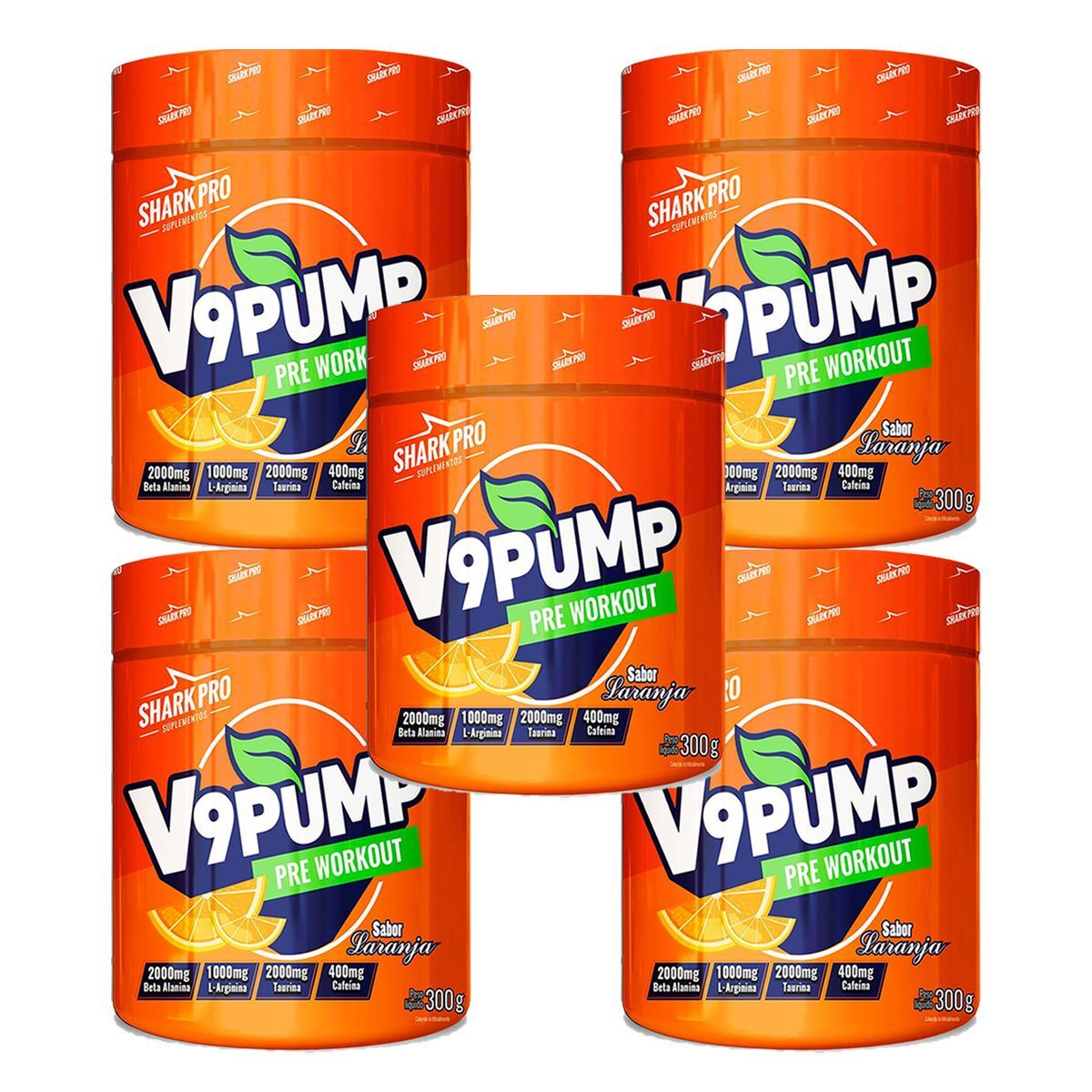 Kit 5X V9-Pump Pre Workout - 300g Laranja  - Shark Pro