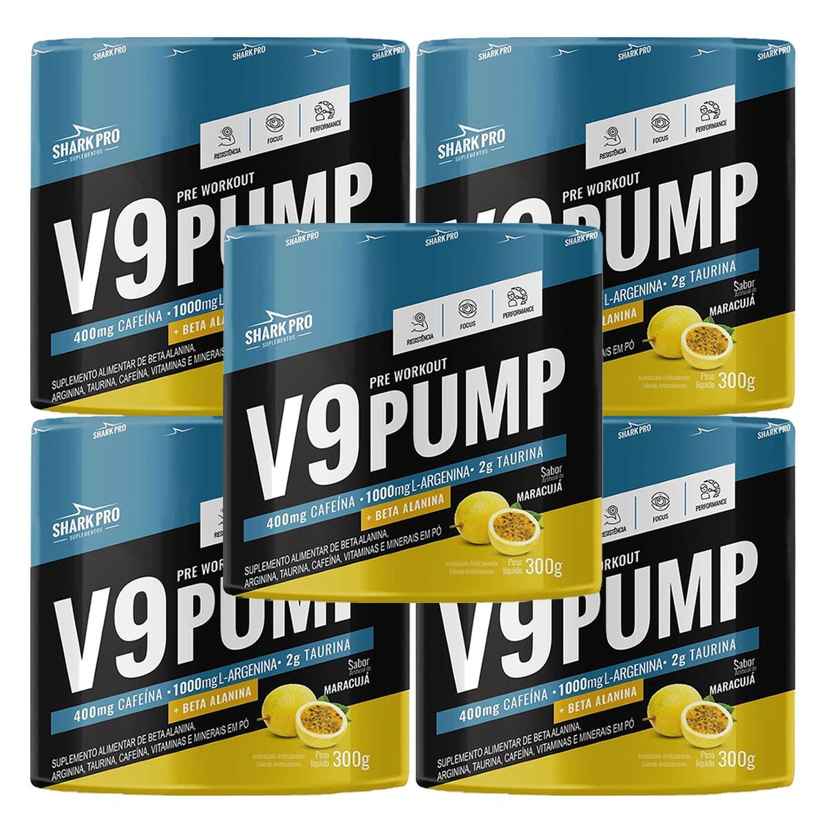 Kit 5X V9-Pump Pre Workout - 300g Maracuj� - Shark Pro