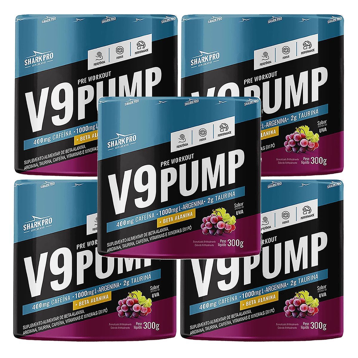 Kit 5X V9-Pump Pre Workout - 300g Uva - Shark Pro