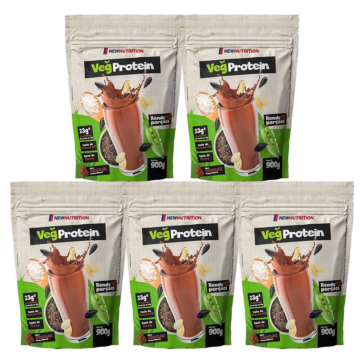 Kit 5X Veg Protein - 900g Chocolate - NewNutrition