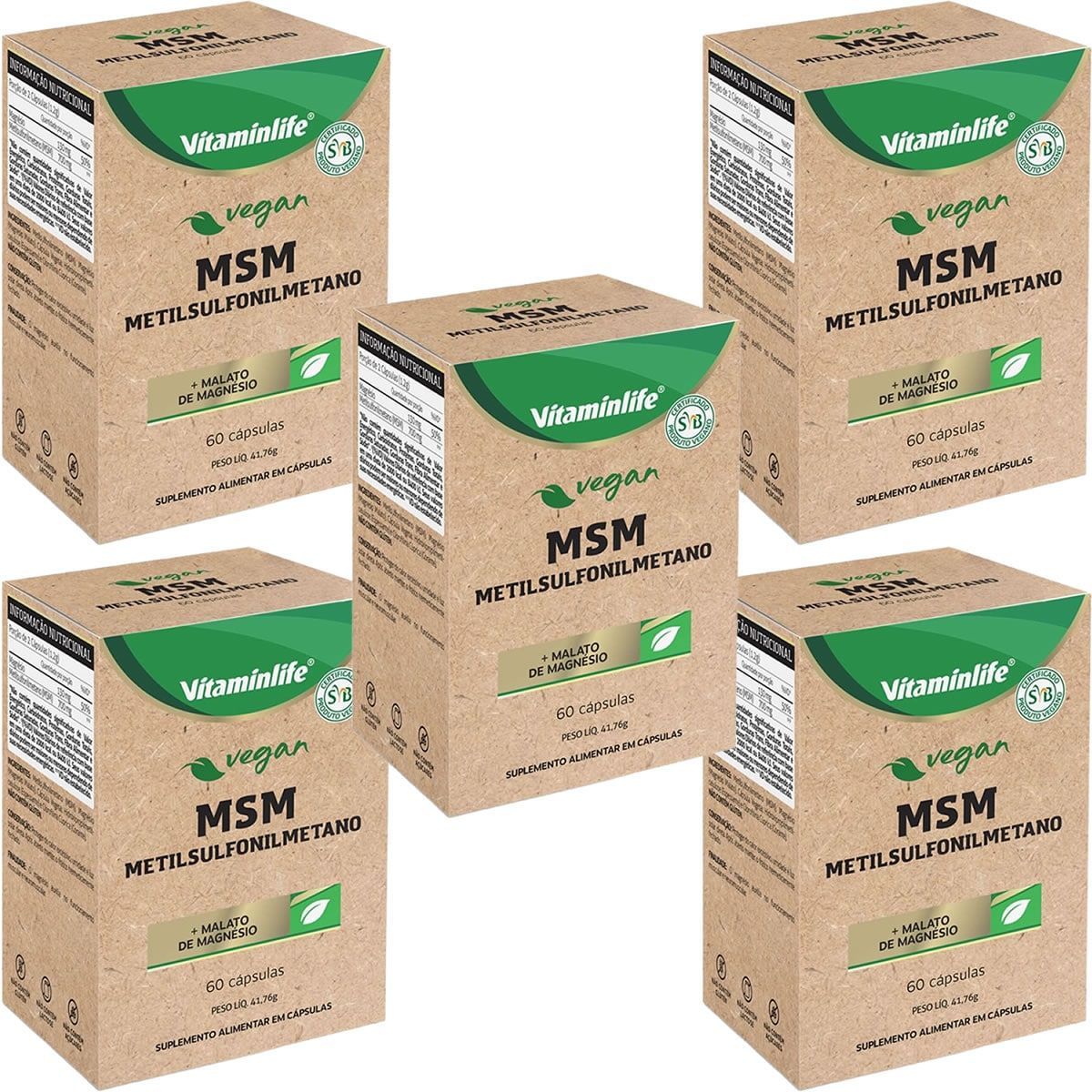 Kit 5X Vegan MSM + Malato de Magn�sio - 60 C�psulas - VitaminLife