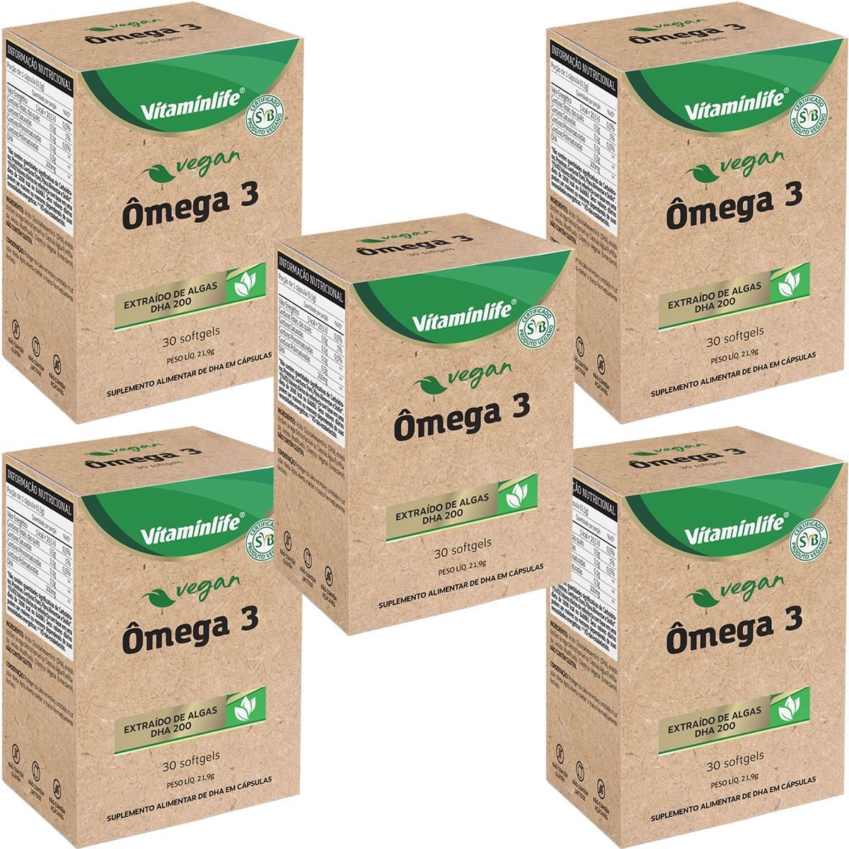 Kit 5X Vegan �mega 3 Dha - 30 Sofgel - VitaminLife