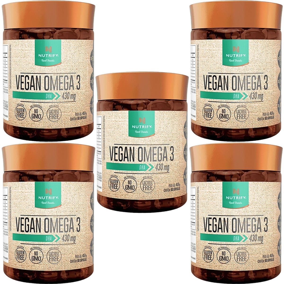 Kit 5X Vegan Omega 3 Dha 430mg - 60 C�psulas - Nutrify