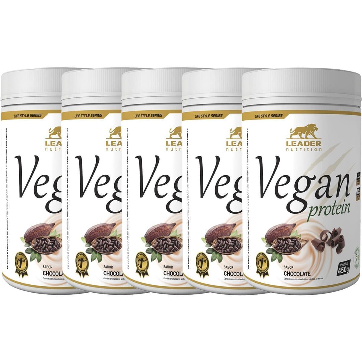 Kit 5X Vegan Protein - 450g Chocolate - Leader Nutrition