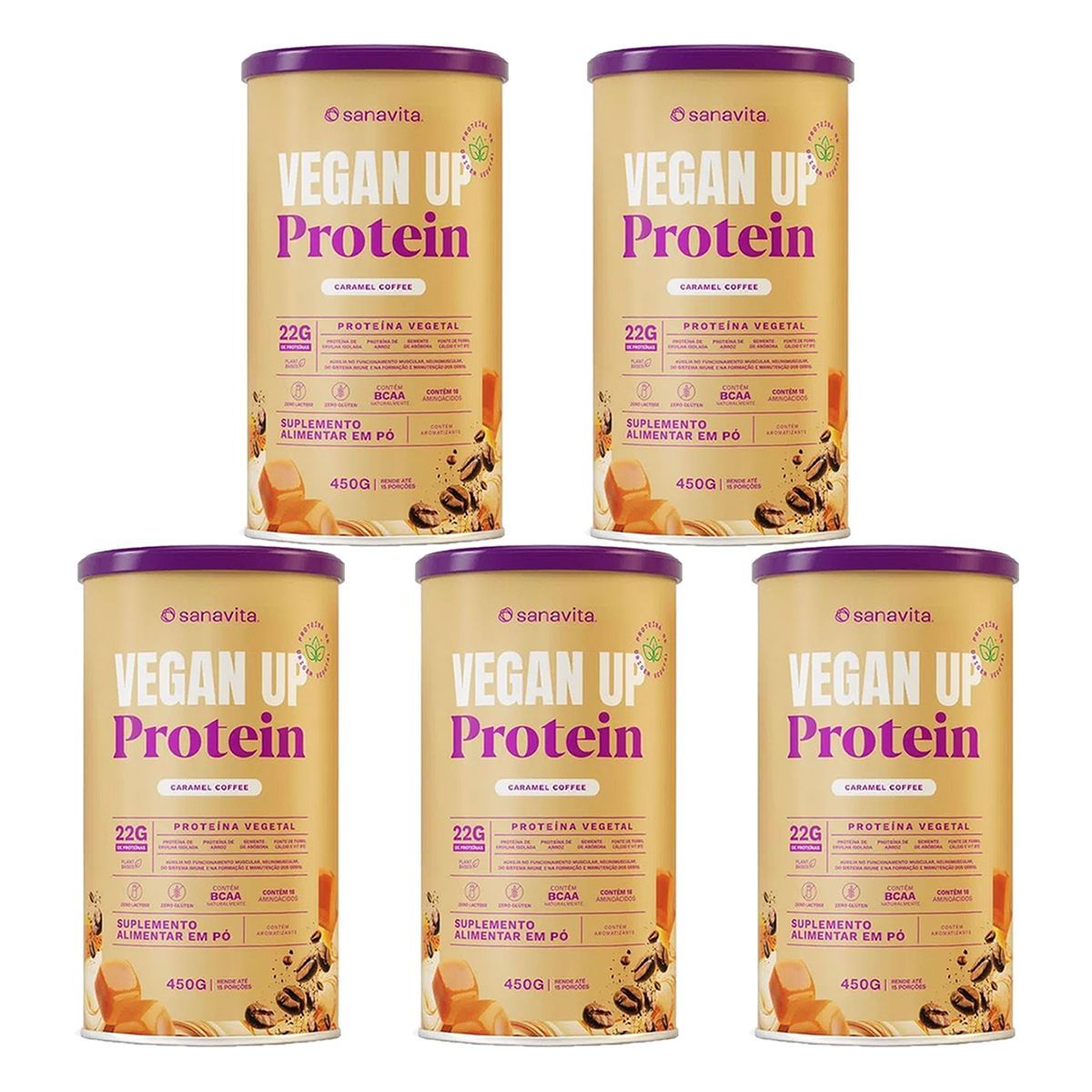 Kit 5X Vegan UP Protein - 450g Caramel Coffee - Sanavita