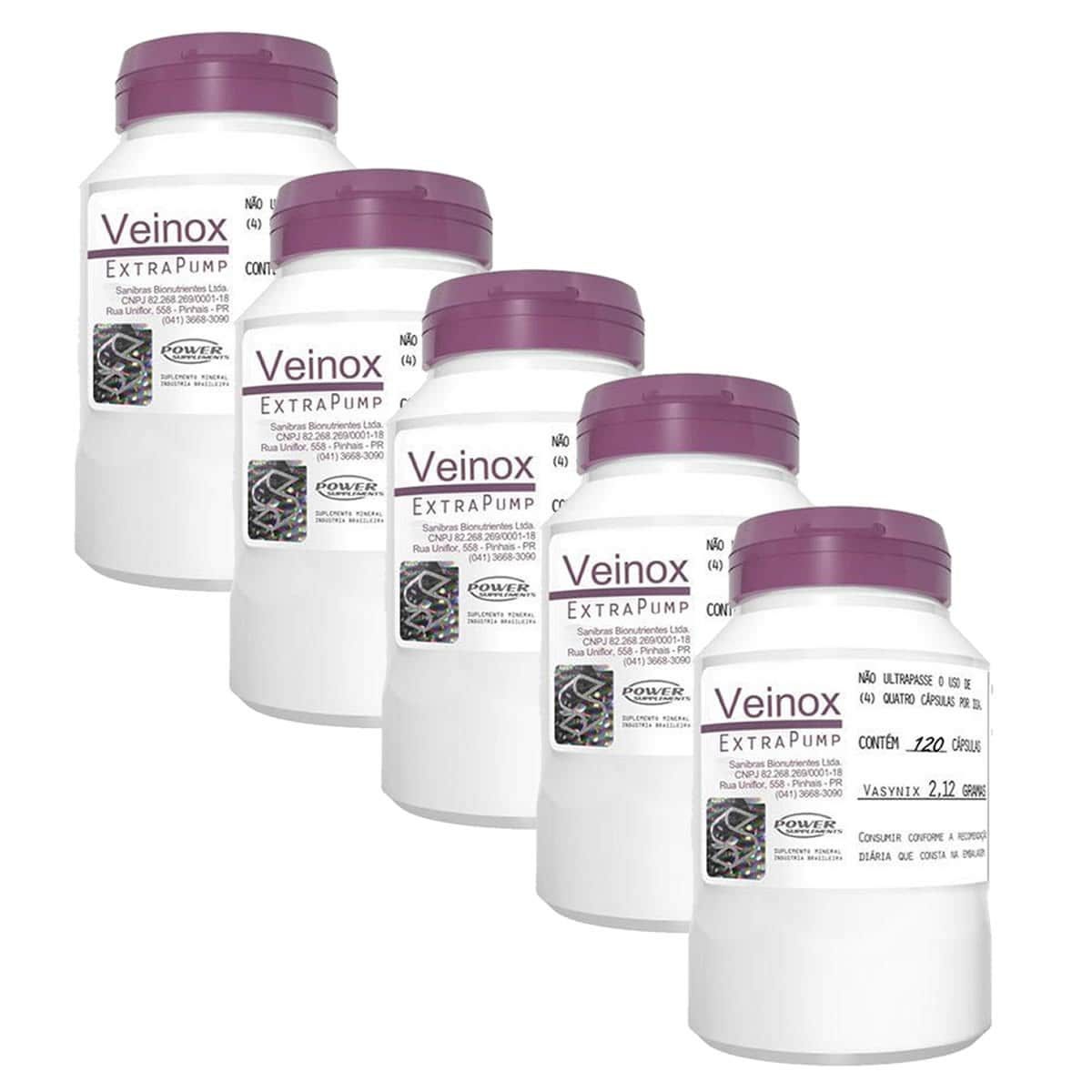 Kit 5X Veinox - 120 C�psulas - Power  Supplements