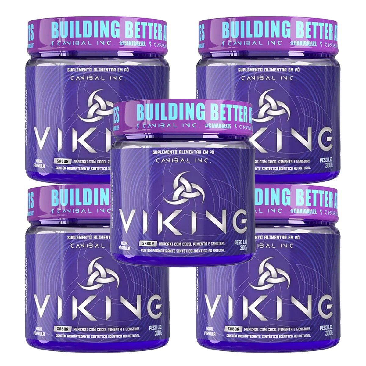 Kit 5X Viking Pre Workout - 300g Abacaxi com Coco - Canibal