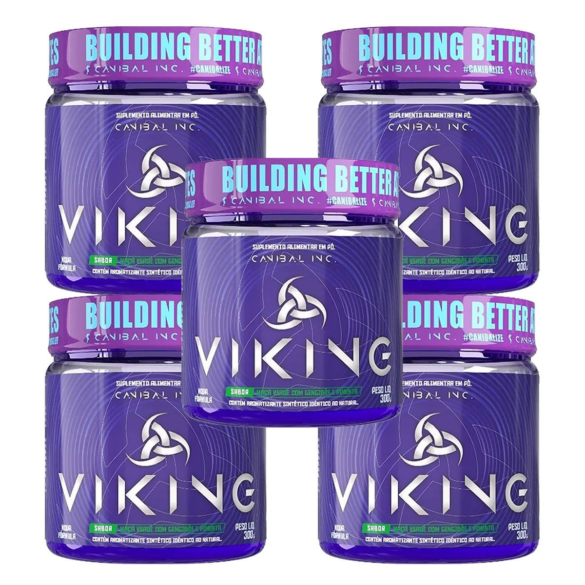 Kit 5X Viking Pre Workout - 300g Ma�� Verde - Canibal