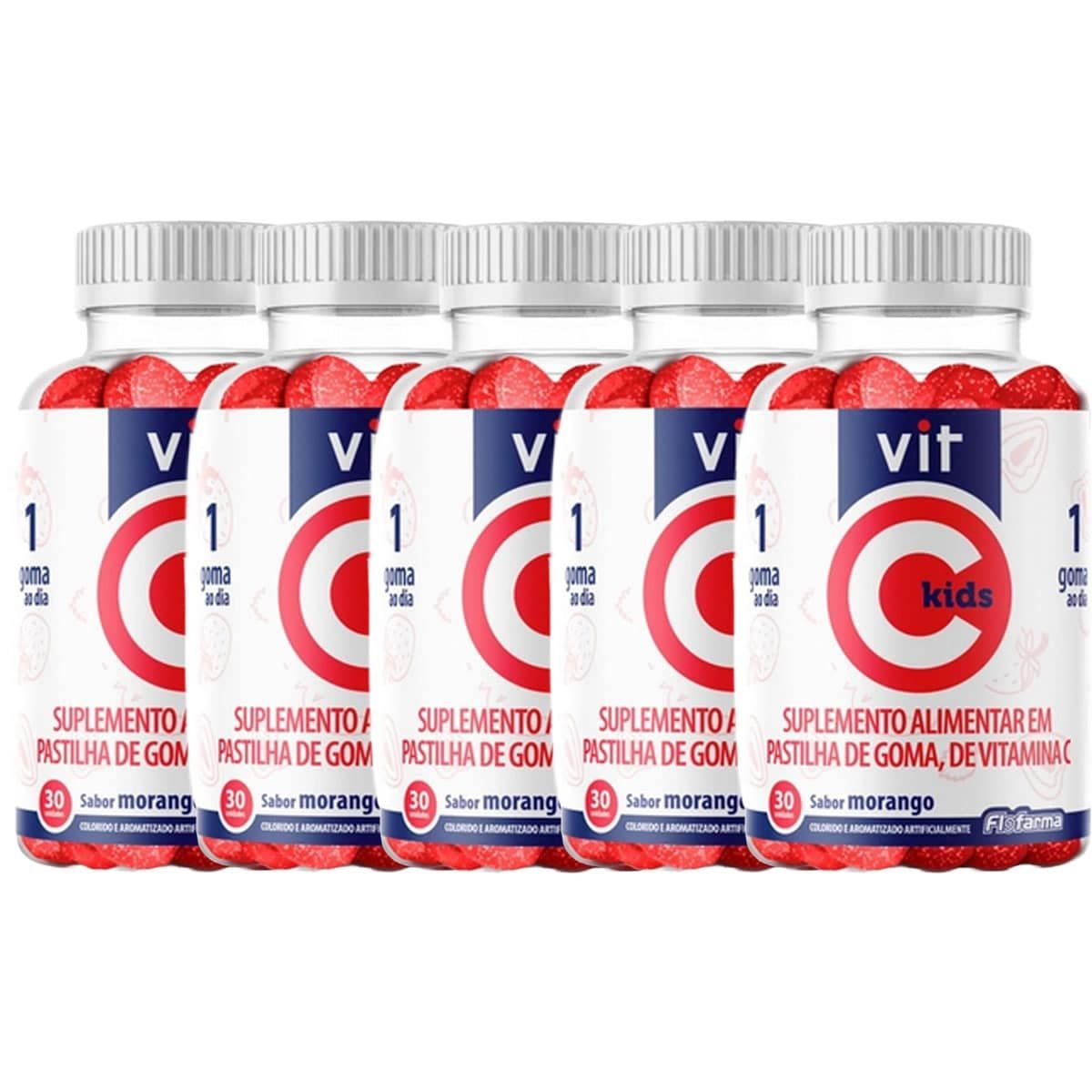 Kit 5X Vit C Kids - 30 Gomas Morango - Flofarma