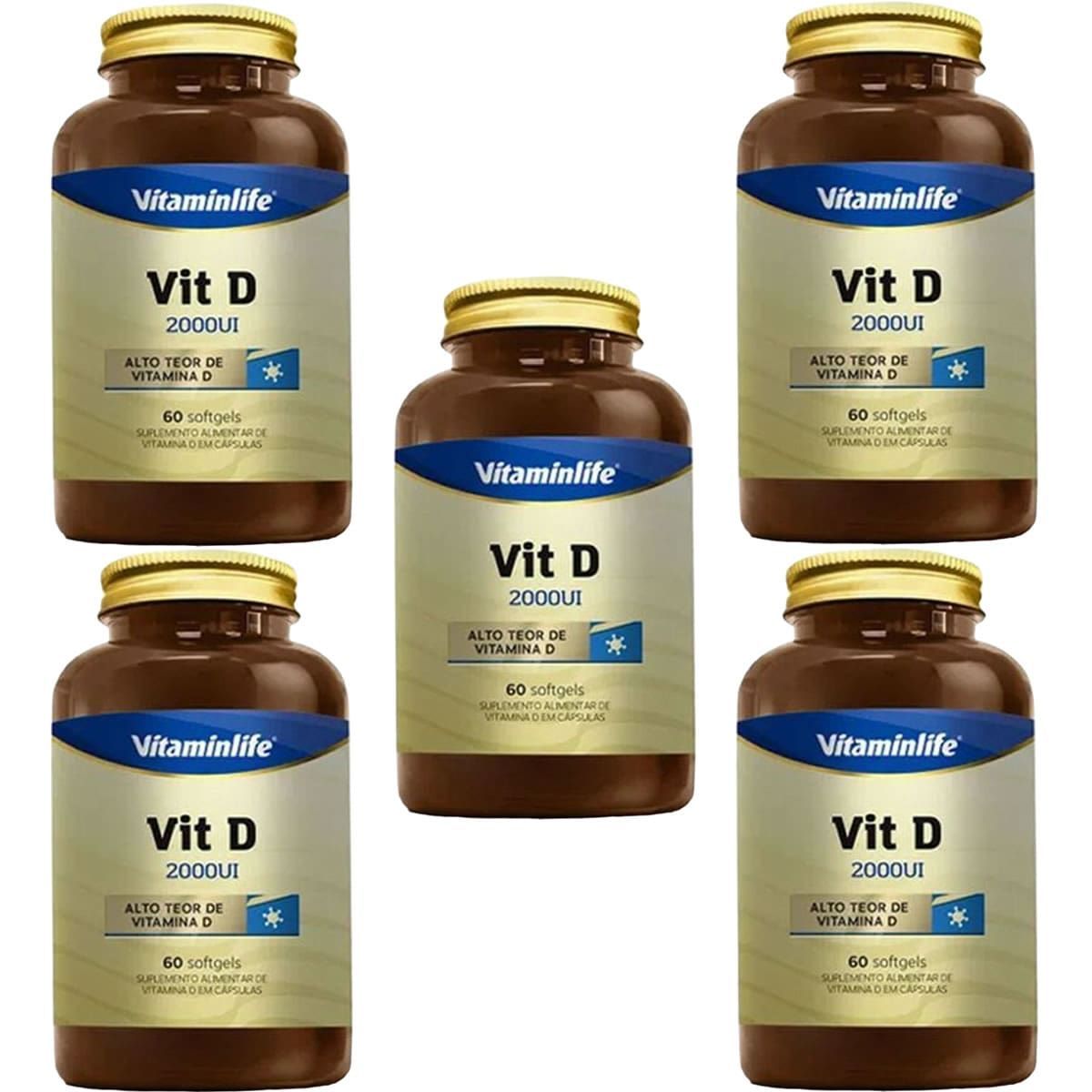 Kit 5X Vit D 2000UI - 60 Softgels - Vitaminlife