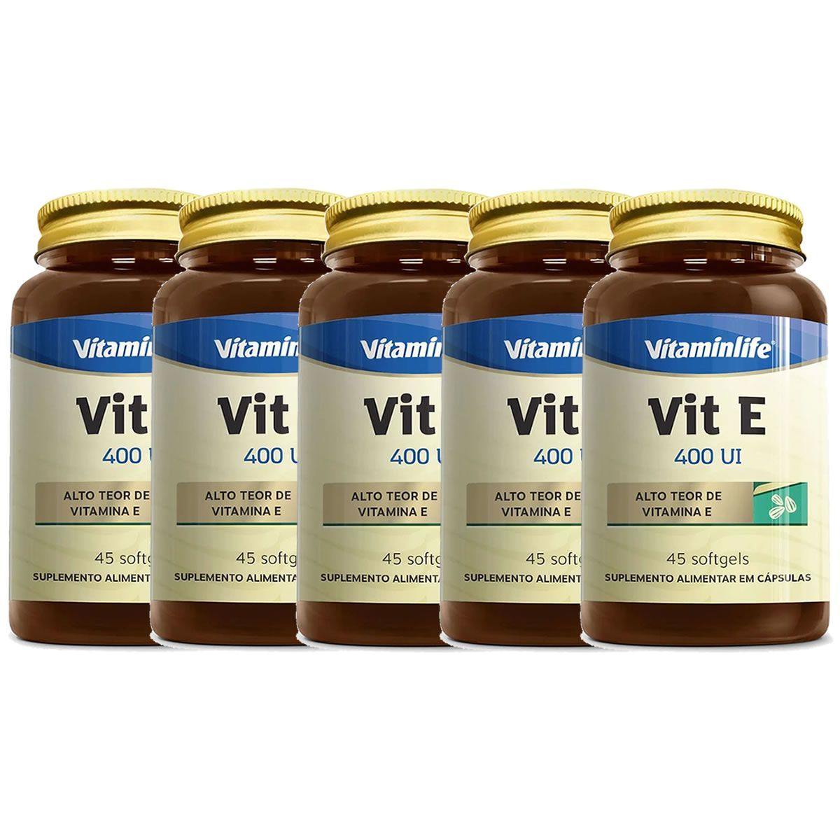 Kit 5X Vit E 400UI - 45 Softgels - Vitaminlife