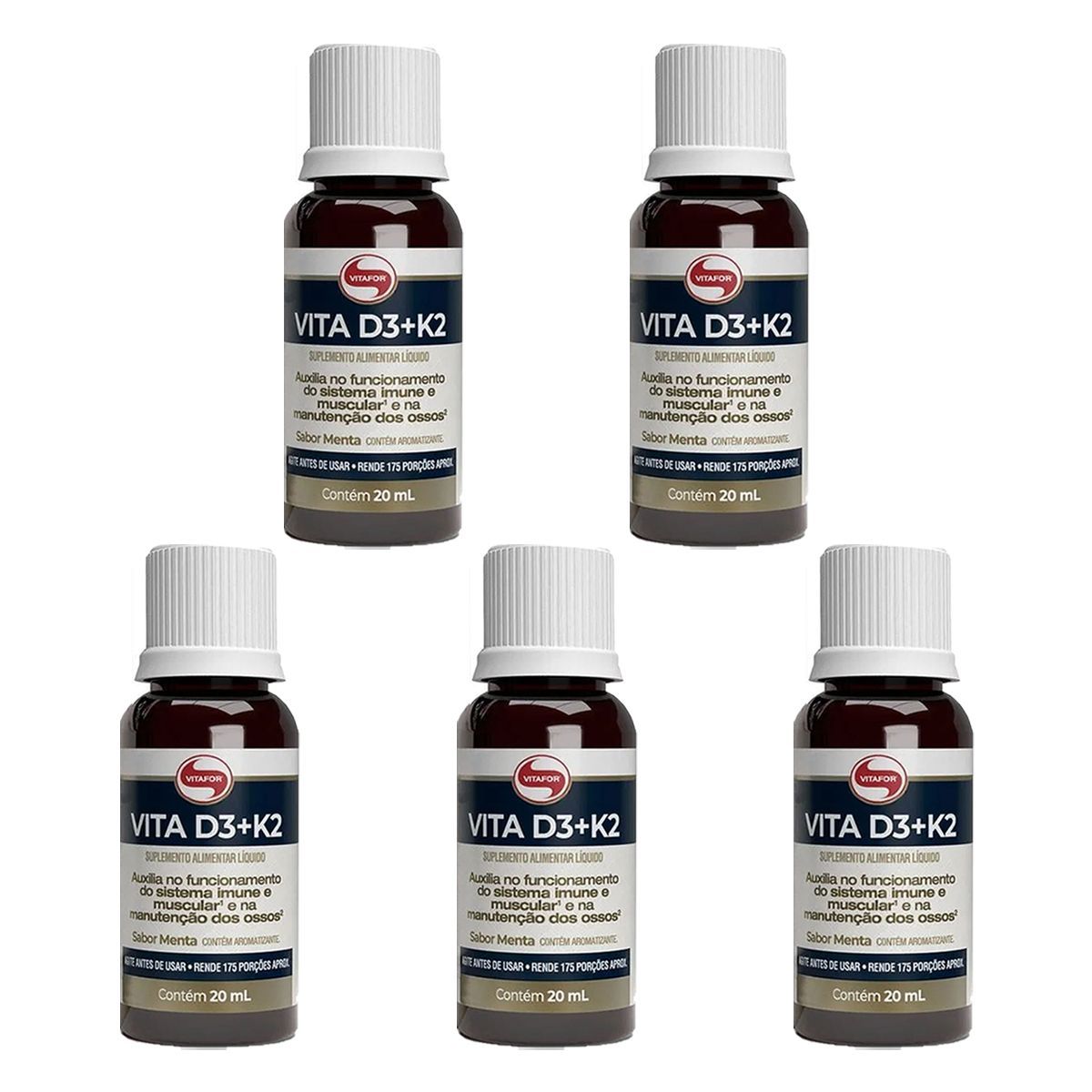 Kit 5X Vita D3 + K2 - 20ml Menta - Vitafor