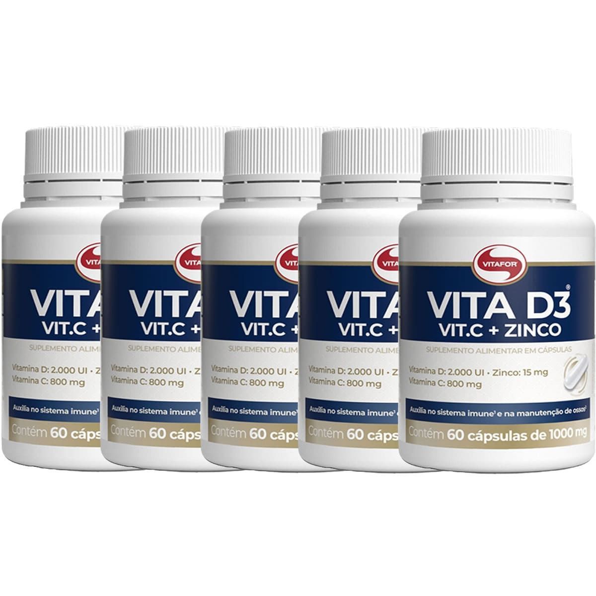 Kit 5X Vita D3 + Vit C + Zinco - 60 C�psulas - Vitafor