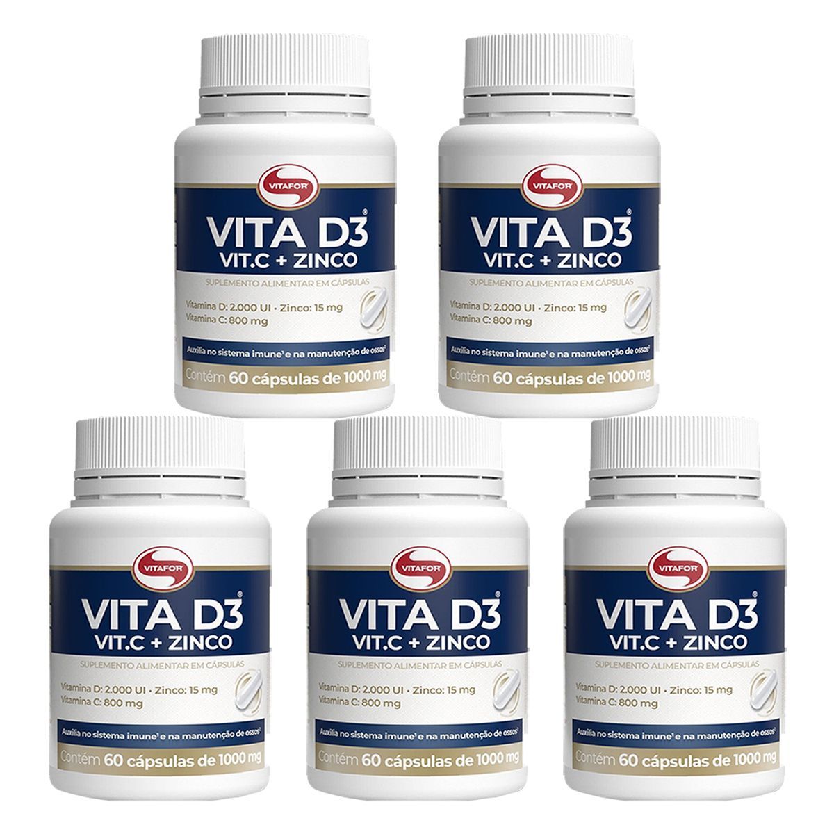 Kit 5X Vita D3 + Vit C + Zinco - 60 C�psulas - Vitafor