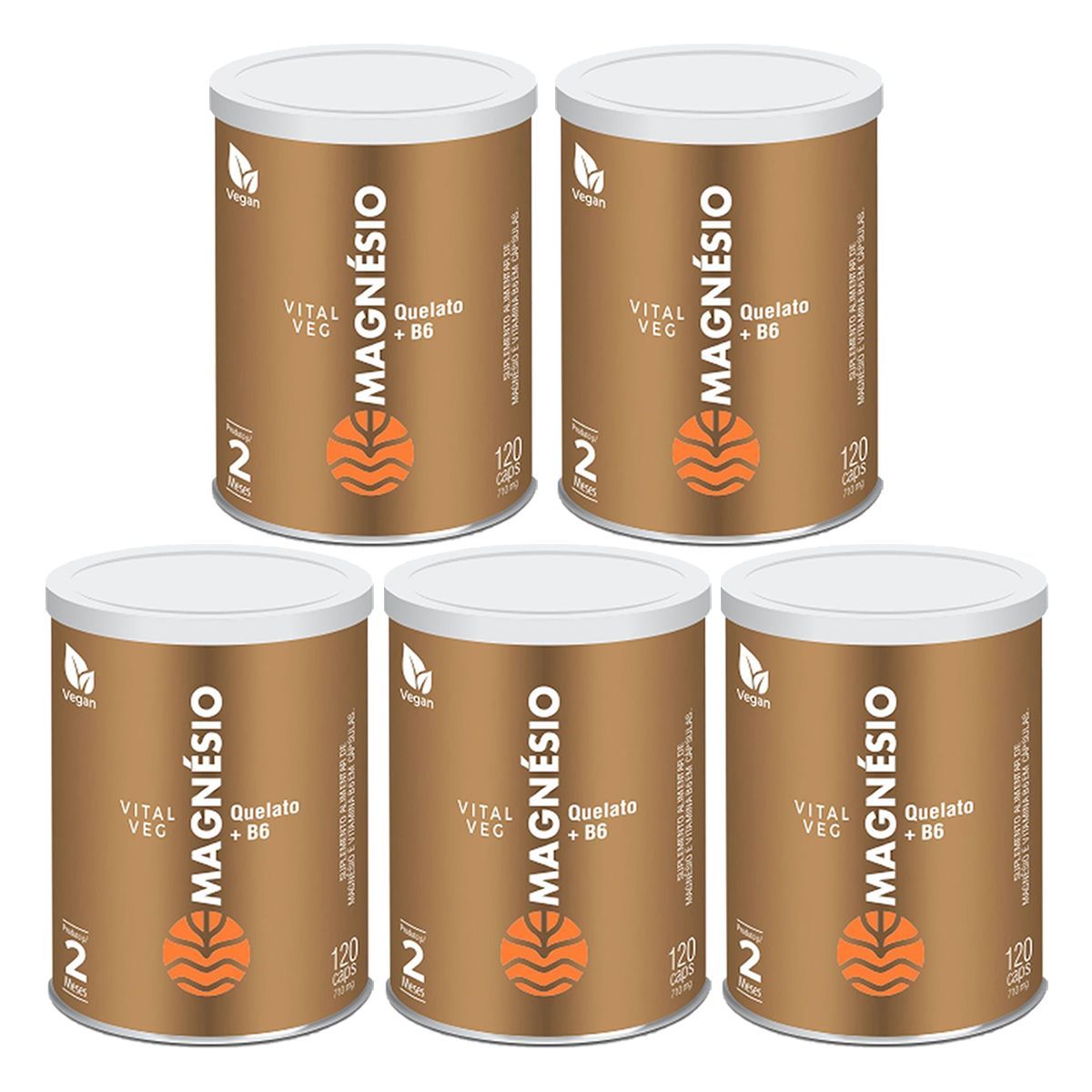 Kit 5X Vital Veg Magn�sio Quelato + Vitamina B6 - 120 C�psulas - Vital �tman