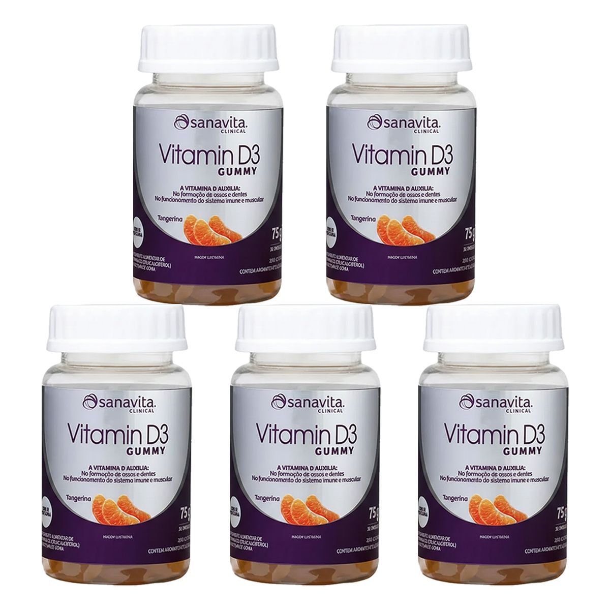 Kit 5X Vitamin D3 - 75g Tangerina - Sanavita