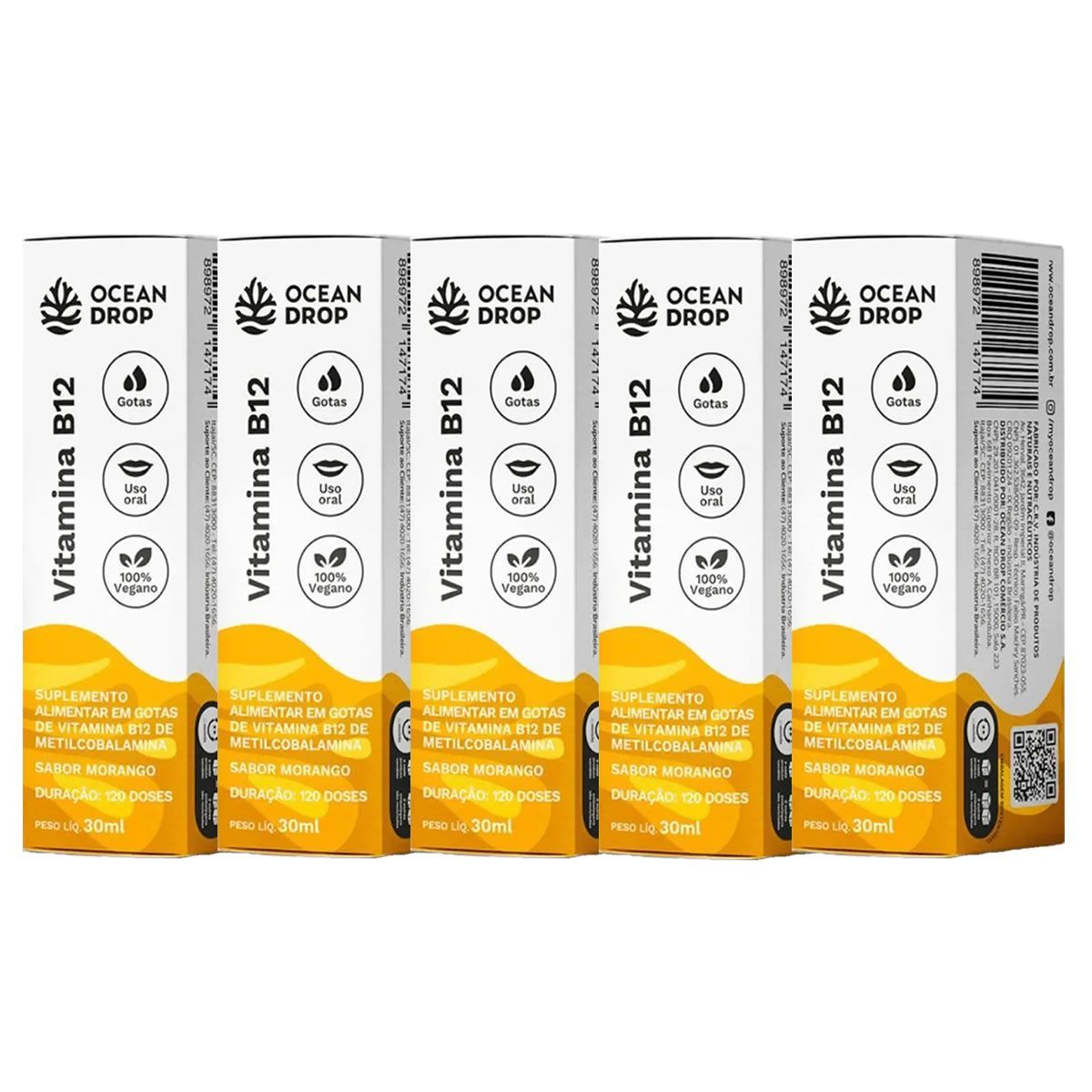 Kit 5X Vitamina B12 - 30ml Morango - Ocean Drop