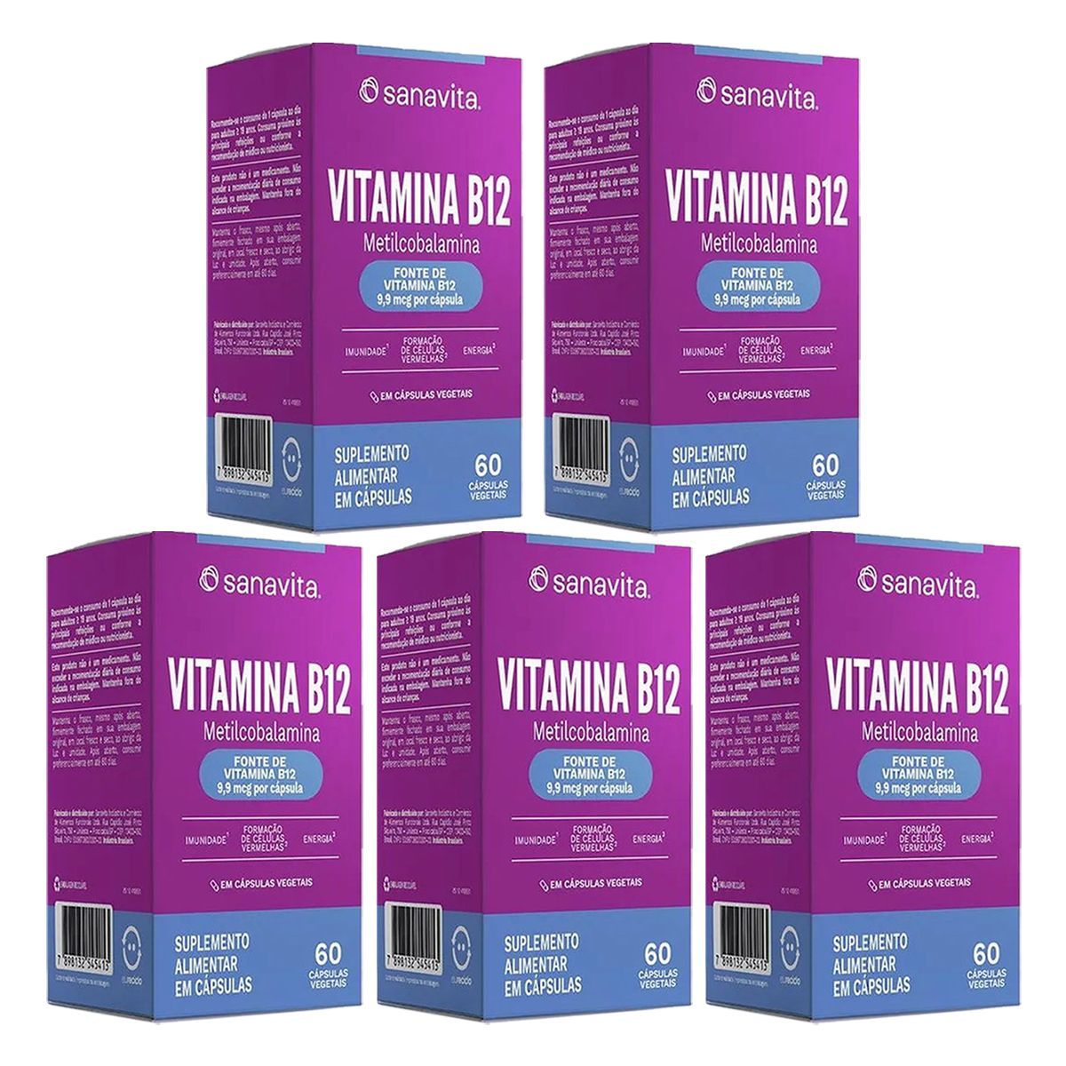 Kit 5X Vitamina B12 - 60 C�psulas - Sanavita