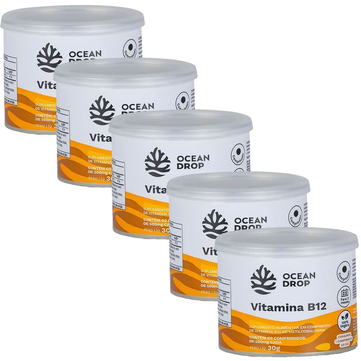 Kit 5X Vitamina B12 - 60 Comprimidos - Ocean Drop